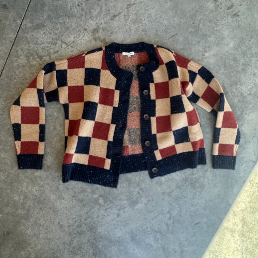 Madewell Checkered Colburne Cardigan Sweater in Coziest Textured Yarn